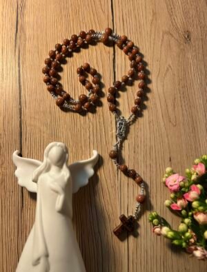 Rožančius iš saulės akmens karoliukų