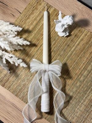 Krikšto žvakė su perliukų kaspinėliu