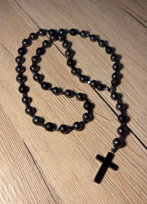 Vyriškas rožančius iš hematito ir šungito karoliukų