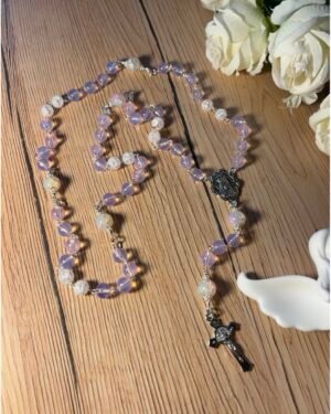 Princesiškas kalnų krištolo ir stiklo karoliukų rožančius